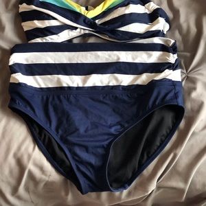 High waisted stripe bathing suit